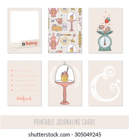 Set of 6 creative journaling cards. Cooking, baking and sweets.