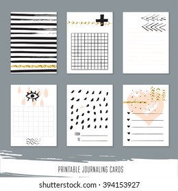 Set of 6 creative journaling cards. Hand Drawn textures made with ink. 