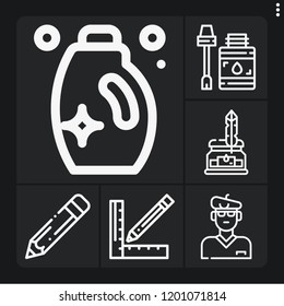 Set of 6 creative outline icons such as pencil, glue, detergent, artist
