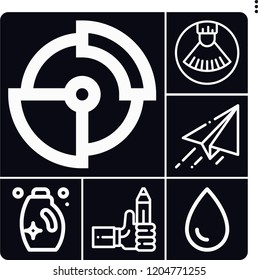 Set of 6 creative outline icons such as paper plane, paint brush, detergent, pencil, ink