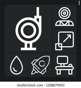 Set of 6 creative outline icons such as startup, graphic design, desk, ink, mind control