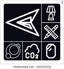 Set of 6 creative outline icons such as co, circle, green arrow, mirror, lamp