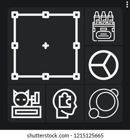 Set of 6 creative outline icons such as edit, circle, crayons, meow, pie chart