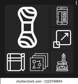 Set of 6 creative outline icons such as ink, graphic design, sketch, flow, wool ball