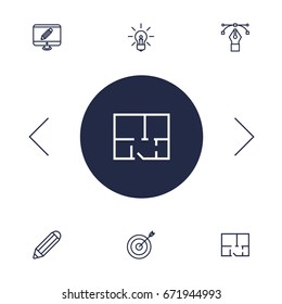 Set Of 6 Creative Outline Icons Set.Collection Of Pencil, Monitor, Target And Other Elements.