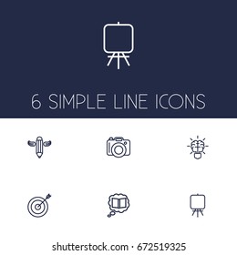 Set Of 6 Creative Outline Icons Set.Collection Of Writing, Brain, Target And Other Elements.