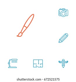 Set Of 6 Creative Outline Icons Set.Collection Of Pencil, Property Plan, Paintbrush And Other Elements.