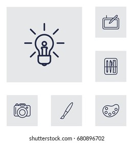 Set Of 6 Creative Outline Icons Set.Collection Of Paintbrush, Palette, Idea And Other Elements.