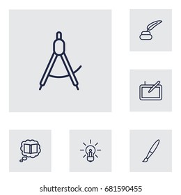 Set Of 6 Creative Outline Icons Set.Collection Of Paintbrush, Dividers, Graphic Tablet And Other Elements.