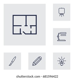 Set Of 6 Creative Outline Icons Set.Collection Of Easel, Idea, Pencil And Other Elements.
