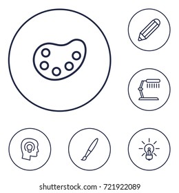 Set Of 6 Creative Outline Icons Set.Collection Of Concept, Table Lamp, Palette And Other Elements.