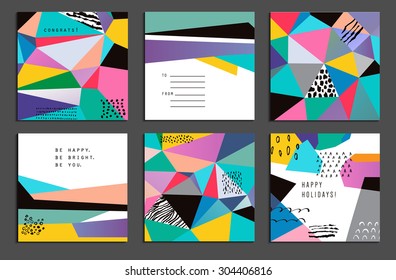 Set von 6 kreativen universellen Karten. Handgezeichnete Texturen. Hochzeit, Jahrestag, Geburtstag, Valentin-Tag, Einladungen zu Feiern. Vektorgrafik. Einzeln.