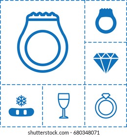 set of 6 crystal filled and outline icons such as ring, wine glass, snowflake