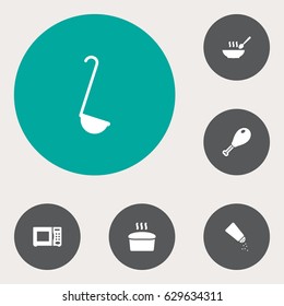 Set Of 6 Culinary Icons Set.Collection Of Electronic Oven, Scoop, Loaf And Other Elements.