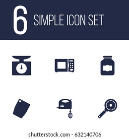 Set Of 6 Culinary Icons Set.Collection Of Blender, Electronic Oven, Non-Stick And Other Elements.