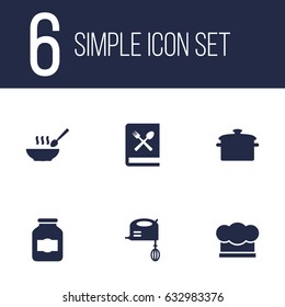 Set Of 6 Culinary Icons Set.Collection Of Chef Cap, Cooking Instruction, Jar And Other Elements.