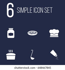 Set Of 6 Culinary Icons Set.Collection Of Pepperoni, Saltshaker, Loaf And Other Elements.