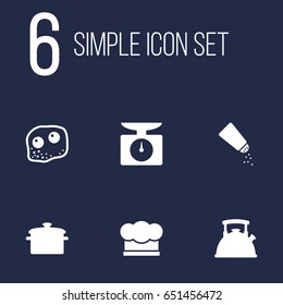 Set Of 6 Culinary Icons Set.Collection Of Eggs, Teapot, Saucepan And Other Elements.