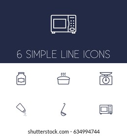 Set Of 6 Culinary Outline Icons Set.Collection Of Microwave, Salt, Jug And Other Elements.