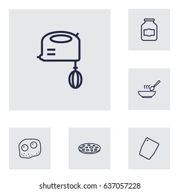 Set Of 6 Culinary Outline Icons Set.Collection Of Omelette, Pizza, Jug And Other Elements.