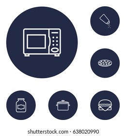 Set Of 6 Culinary Outline Icons Set.Collection Of Salt, Hamburger, Pizza And Other Elements.
