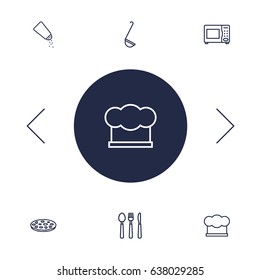 Set Of 6 Culinary Outline Icons Set.Collection Of Hat, Cutlery, Microwave And Other Elements.