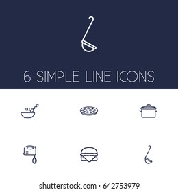 Set Of 6 Culinary Outline Icons Set.Collection Of Hamburger, Pan, Mixer And Other Elements.