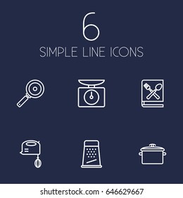 Set Of 6 Culinary Outline Icons Set.Collection Of Skillet, Grater, Pan And Other Elements.