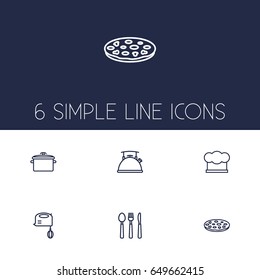 Set Of 6 Culinary Outline Icons Set.Collection Of Pan, Kettle, Cutlery And Other Elements.