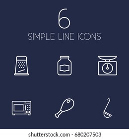 Set Of 6 Culinary Outline Icons Set.Collection Of Scales, Ladle, Grater And Other Elements.