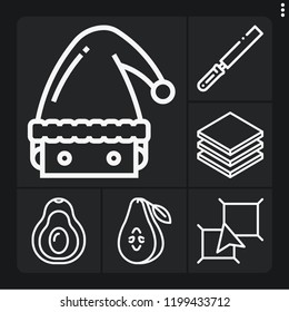 Set of 6 cut outline icons such as cutting, santa hat, avocado, pear
