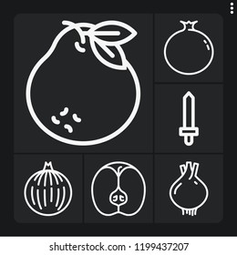 Set of 6 cut outline icons such as sword, apple, onion, celery, pomegranate
