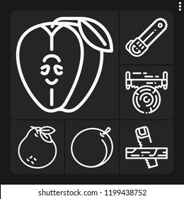 Set of 6 cut outline icons such as chainsaw, saw, peach, apple