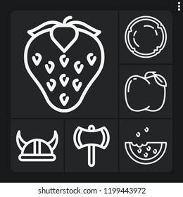 Set of 6 cut outline icons such as ax, viking helmet, watermelon, strawberry, apple