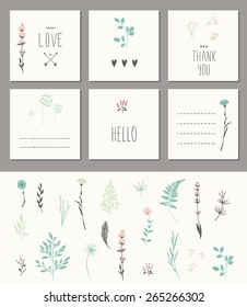 Set of 6 cute card templates. Wedding, save the date, marriage, bridal, birthday, Valentine's day, baby shower