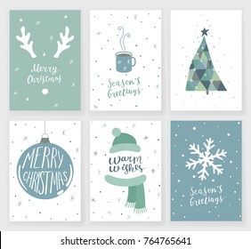 Set of 6 cute Christmas cards with hand written lettering