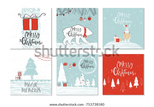 Set Von 6 Sussen Weihnachtskarten Mit Stock Vektorgrafik Lizenzfrei