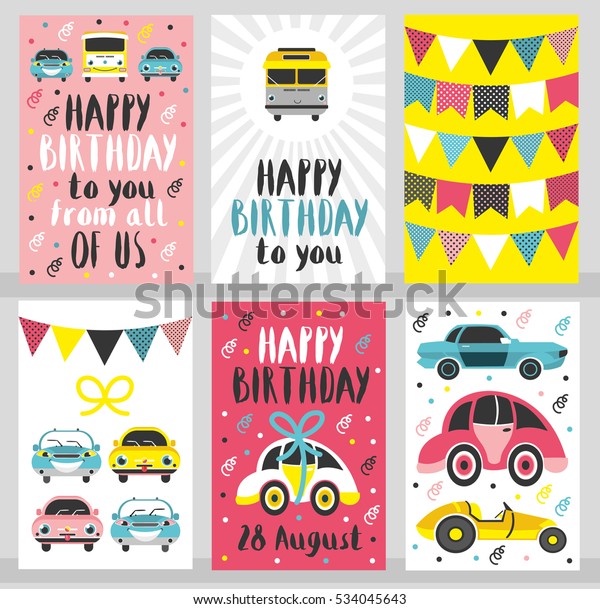 Set of 6\
cute creative cards templates with Happy birthday theme design.\
Hand Drawn card for birthday, anniversary, party invitations,\
scrapbooking. Vector\
illustration