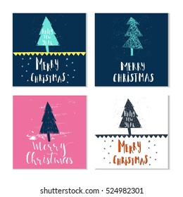 Set of 6 cute gift cards and hand drawn Christmas lettering. Can be used as poster with quote, T-shirt design or home decor element. Vector typography. Easy editable template.