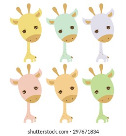 Set of 6 cute little colorfully giraffes