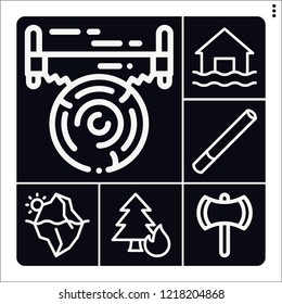 Set of 6 danger outline icons such as ax, saw, flood, iceberg, fire