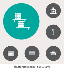 Set Of 6 Decor Icons Set.Collection Of Chimney, Cot, Commode And Other Elements.