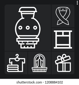 Set of 6 decor outline icons such as laundry, vase, balcony, ribbon, bed