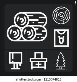 Set of 6 decor outline icons such as pine, wood, sweater, dresser