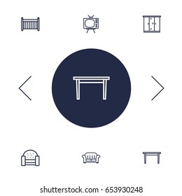 Set Of 6 Decor Outline Icons Set.Collection Of Armchair, Crib, Tv Set And Other Elements.