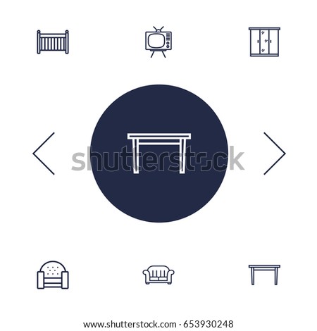 Set Of 6 Decor Outline Icons Set.Collection Of Armchair, Crib, Tv Set And Other Elements.