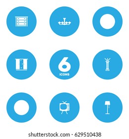 Set Of 6 Set; Decor; Situation Icons Set.Collection Of Commode, Coat Stand, Cupboard Elements.