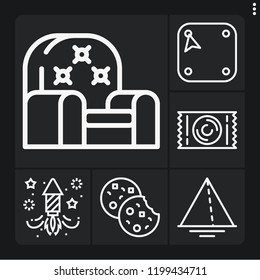 Set of 6 decoration outline icons such as fireworks, cookies, sofa, toffee, corner