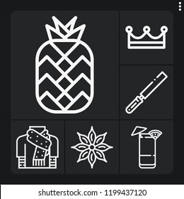 Set of 6 decoration outline icons such as crown, tequila sunrise, cutting, scarf, anise