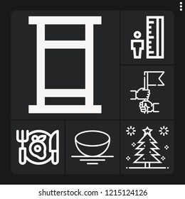 Set of 6 decoration outline icons such as christmas tree, sphere, tiny, bed, friendship